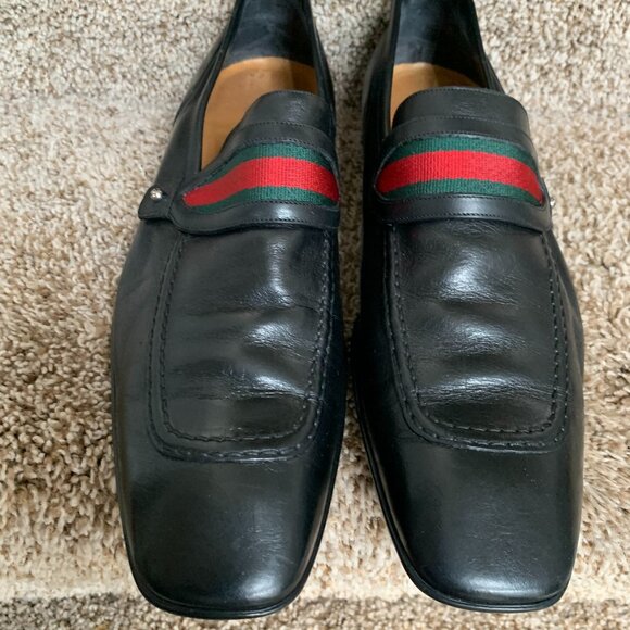 Gucci Men\'s Black Leather/Signature Stripe Dress Loafers main image 13